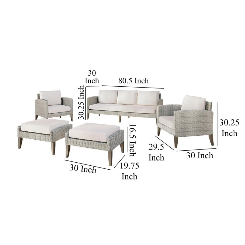 Ensemble de canapé d'extérieur 5 pièces Azy avec tabourets et chaises Azy, Taupe