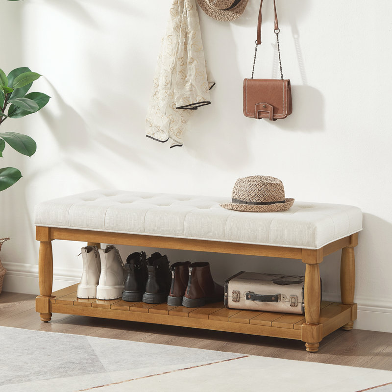 Banc rembourré avec tablette de rangement, Ivory, Ivory