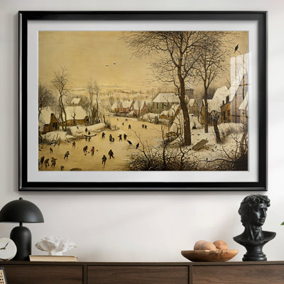 Paysage d'hiver avec patineurs et piège à oiseaux - Pieter Bruegel l'Ancien - Reproduction encadrée - Estampe d'histoire naturelle, sous passe-partout et encadrée sous verre acrylique, décoration murale pour bureau ou salon