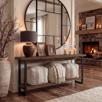 Solid Wood Live-Edge Console Table, Farmhouse 63-Inch Narrow Long Sofa Table