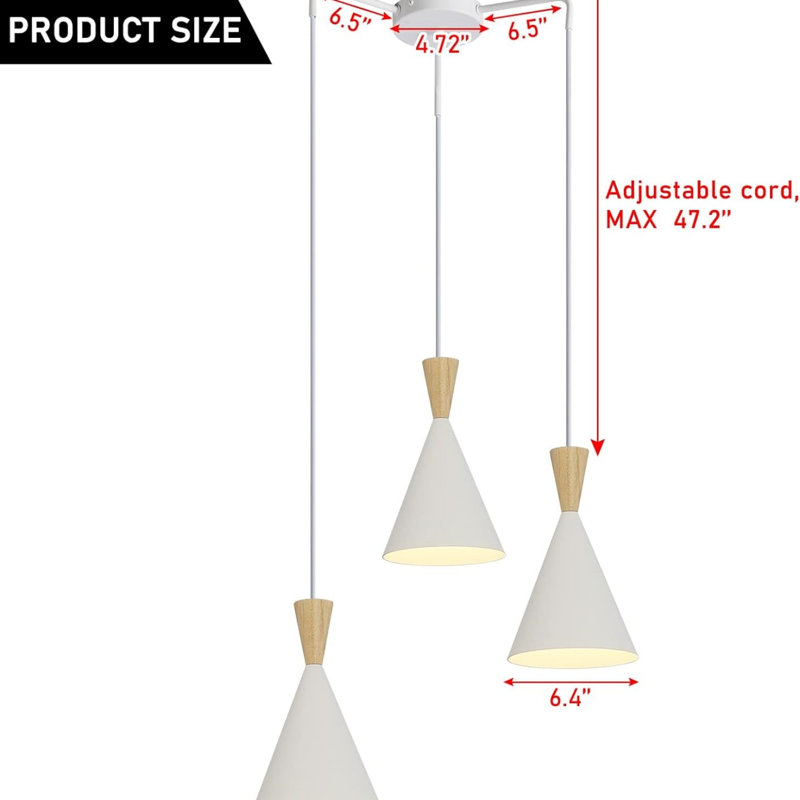 Luminaire suspendu moderne en bois blanc à 3 lumières