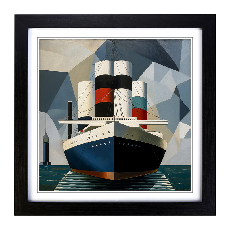 Ship On The Ocean Bauhaus - Single Picture Frame Print on Wood, Black