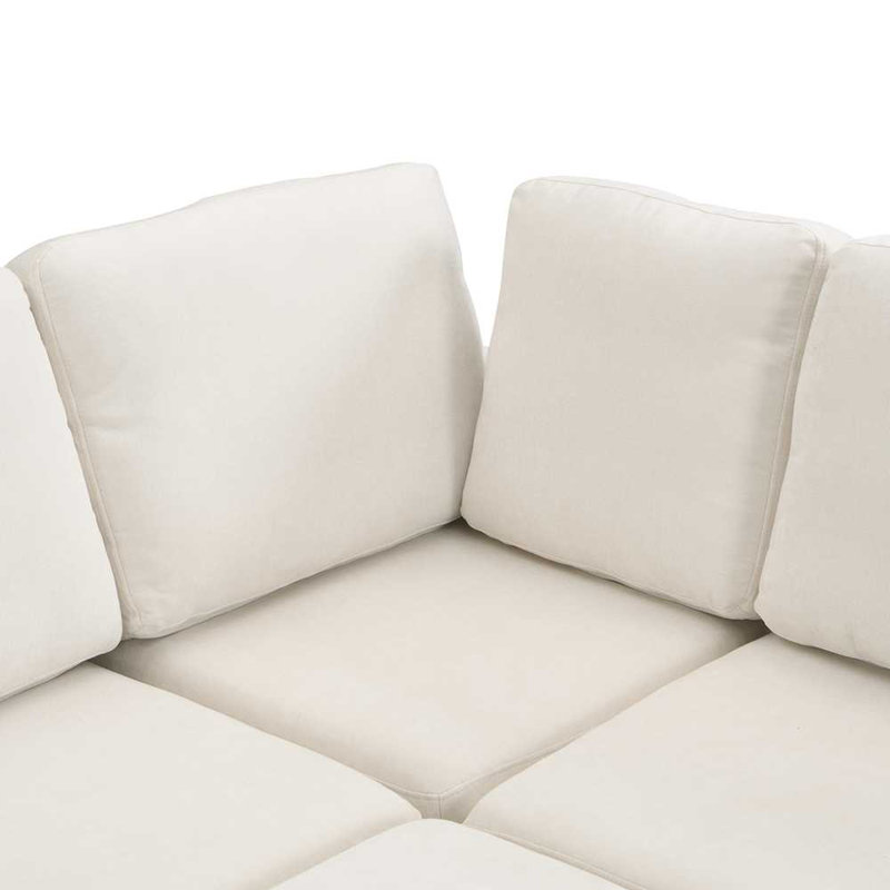 103" Beige Chenille Fabric Sectional Sofa with Ottoman