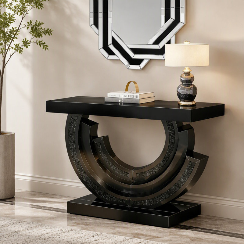Console miroir, table d'entrée, Noir, Black, Black