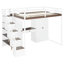 Lit mezzanine blanc + brun avec coiffeuse intégrée et miroir de rangement pleine grandeur pratique pour la chambre à coucher-929948797