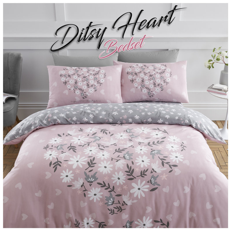 Floral Pattern Polycotton Duvet Cover Set with Matching Pillowcases for Modern Bedroom Decor, King