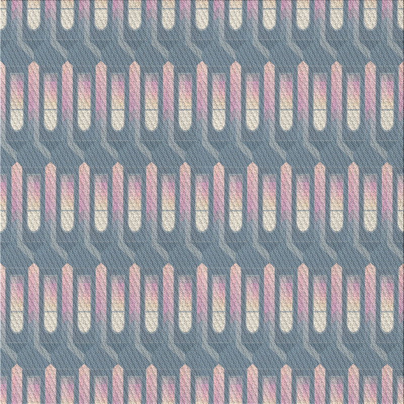 Tapis bleu/rose à motifs, Carré 5 pi