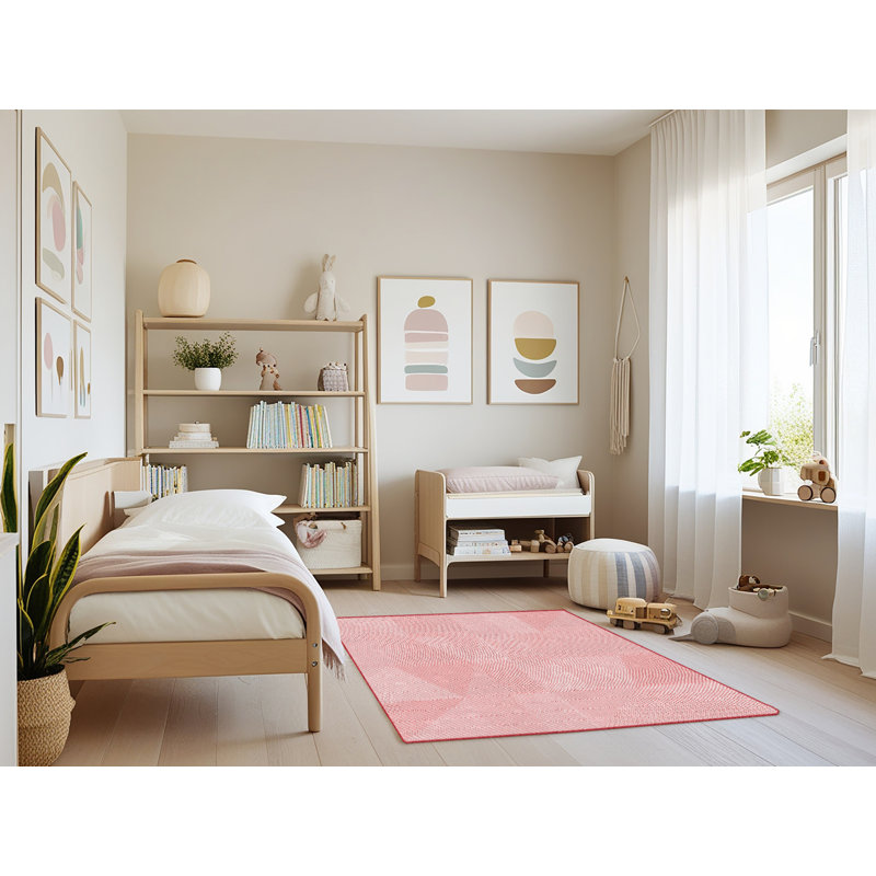 Tapis géométrique en laine rose, Rectangle 4 pi x 6 pi