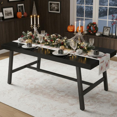 Industrial Dining Table for 6-8 People, 70.87 Inch Long Wooden Kitchen Table with Sturdy Metal Frame and Rustic Brown Finish, Durable and Stylish,  for Family Meals and Gatherings