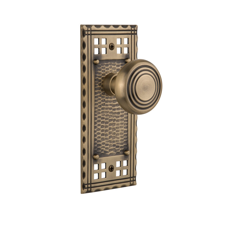 Craftsman Plate with Deco Door Knob, Antique Brass, 2 3/8