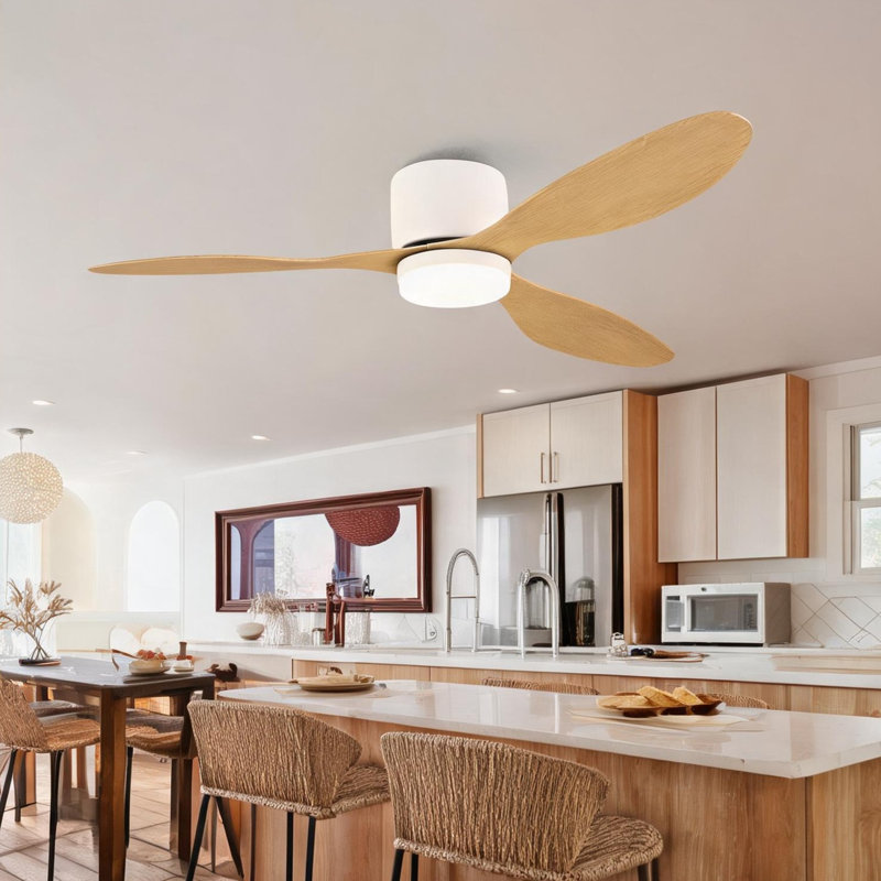 Ventilateur de plafond à profil bas avec lumière DEL, pales en ABS de 52 pouces, moteur à courant continu réversible, télécommande, finition blanc doux, résistant à l'humidité