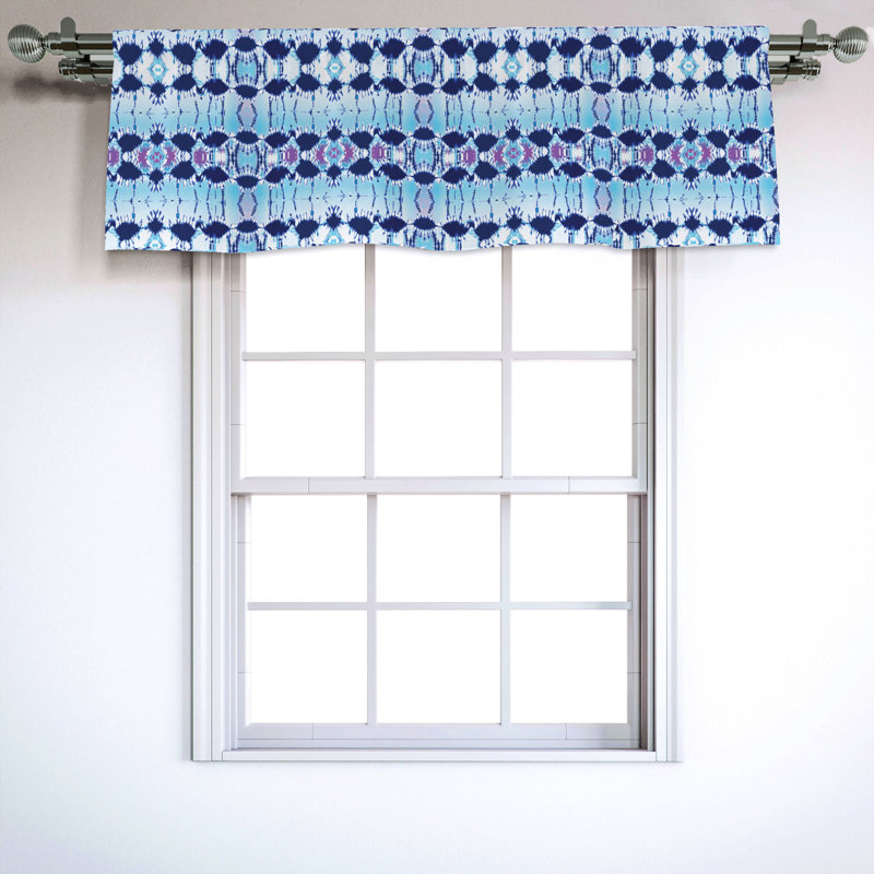 Pale Blue Navy Blue Sateen Rod Pocket Window Valance