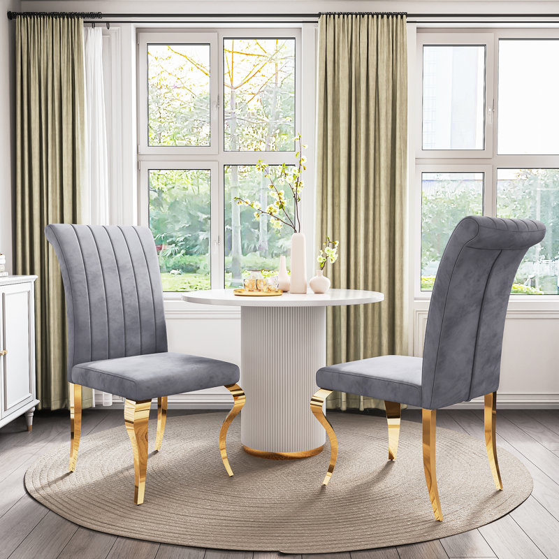 Chaise rembourrée en velours Meritza , Gris, Doré