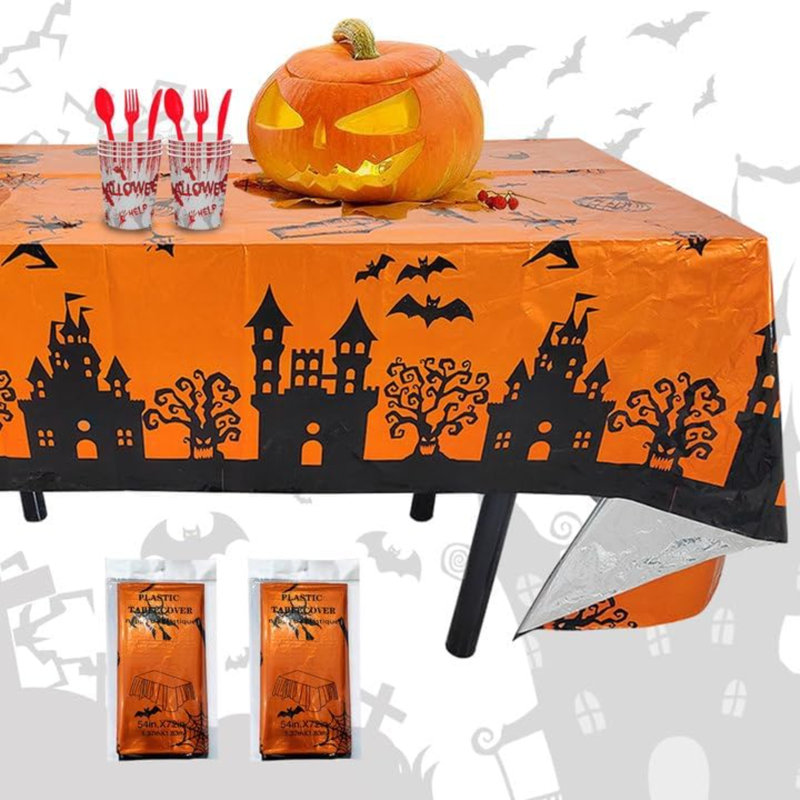 2 Pack Halloween Plastic Tablecloth, Halloween Table Cloth Disposable Rectangle Bats Table Decorations Indoor, 54''X108'' Halloween Table Covers For Halloween Party Outdoor Décor