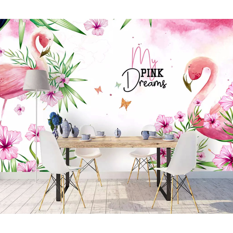 Papier peint texturé amovible à motif de feuilles de palmier tropicales Flamingo Mirabilis, l 150 po x L 98 po