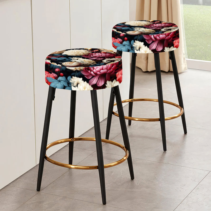 Mystic Flora Moody Patterns - Ensemble de 2 tabourets floraux, Blue/Pink