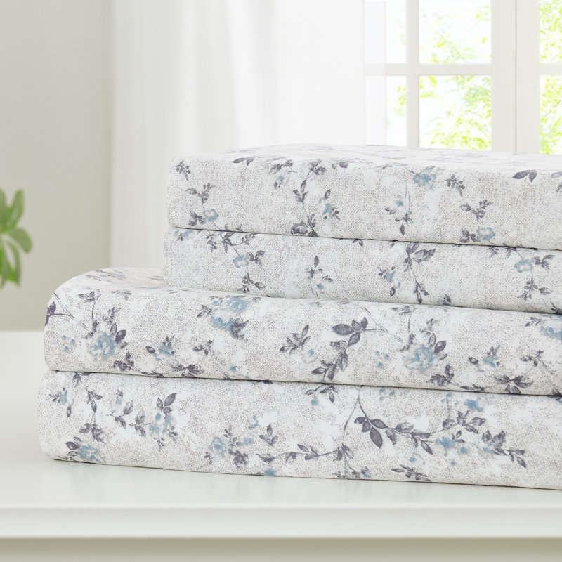 Ensemble de draps en microfibre 4 pièces Modern, Ensemble de draps pour grand lit avec 2 taies d'or, Rose / bleu