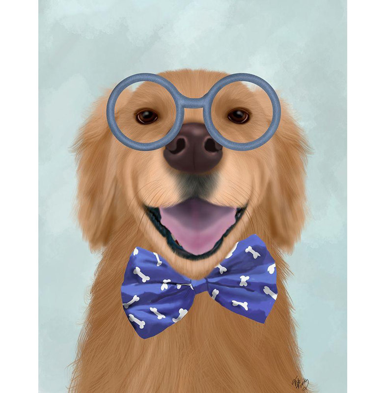 Art sur toile tendue avec toile Trinx Fab Funky, Golden Retriever, lunettes et nœud papillon