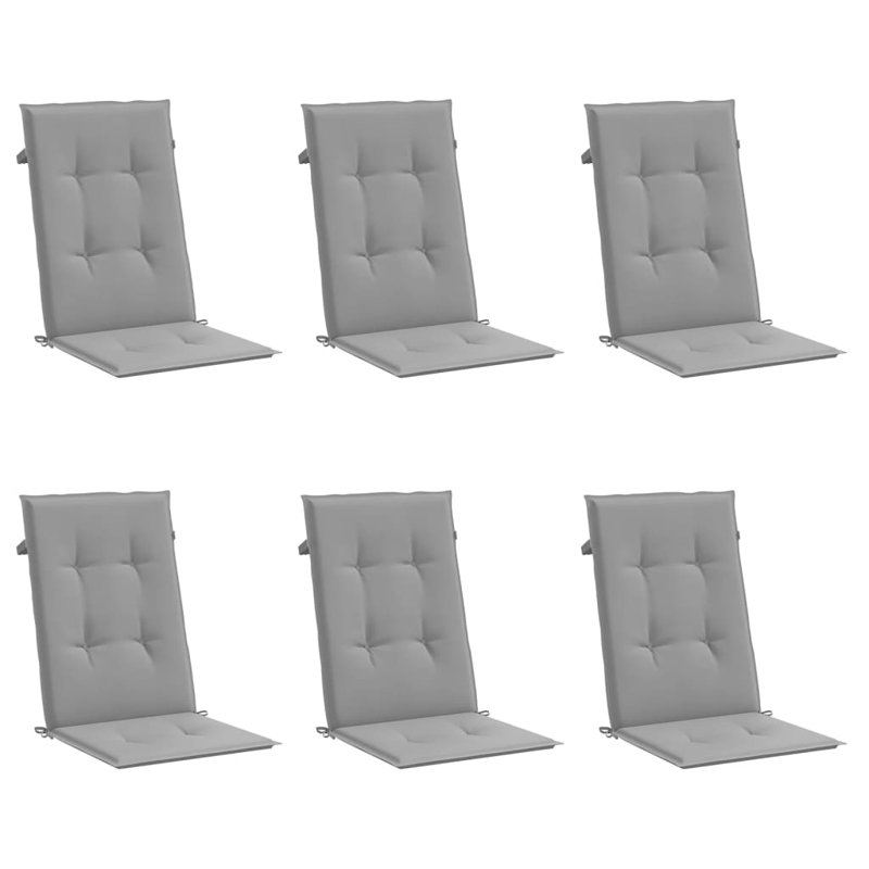 Highback Chair Cushion Set of 6 Grey Fabric 100 Percent Polyester Garden Chair Pads, Gray