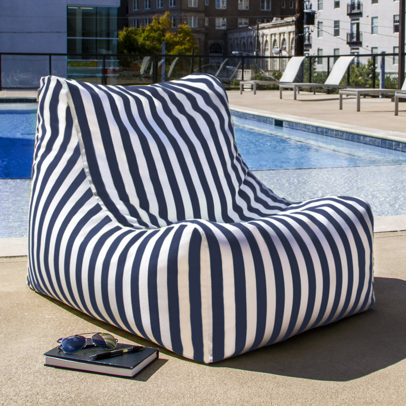 Ponce Outdoor Medium Bean Bag Chair, Navy Striped Acrylic