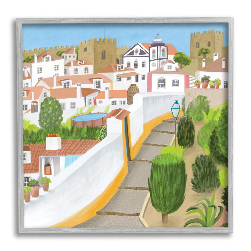 Illustration portugaise de l'architecture côtière traditionnelle portugaise - Peinture, Encadré gris, H 24 po x l 24 po