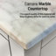 36 po Large meuble-lavabo blanc pour salle de bain avec comptoir en marbre, excentré à droite, structure en bois massif, conception à fermeture douce et bonnes options de rangement.