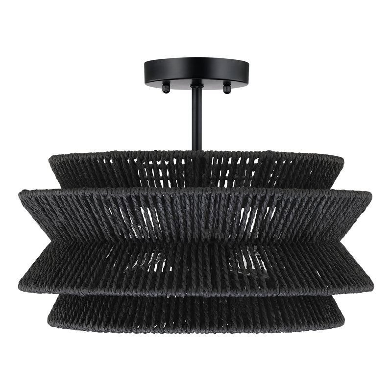 16 In. 2-light Bohemian Woven Rope Semi-flush Mount Ceiling Light, Black