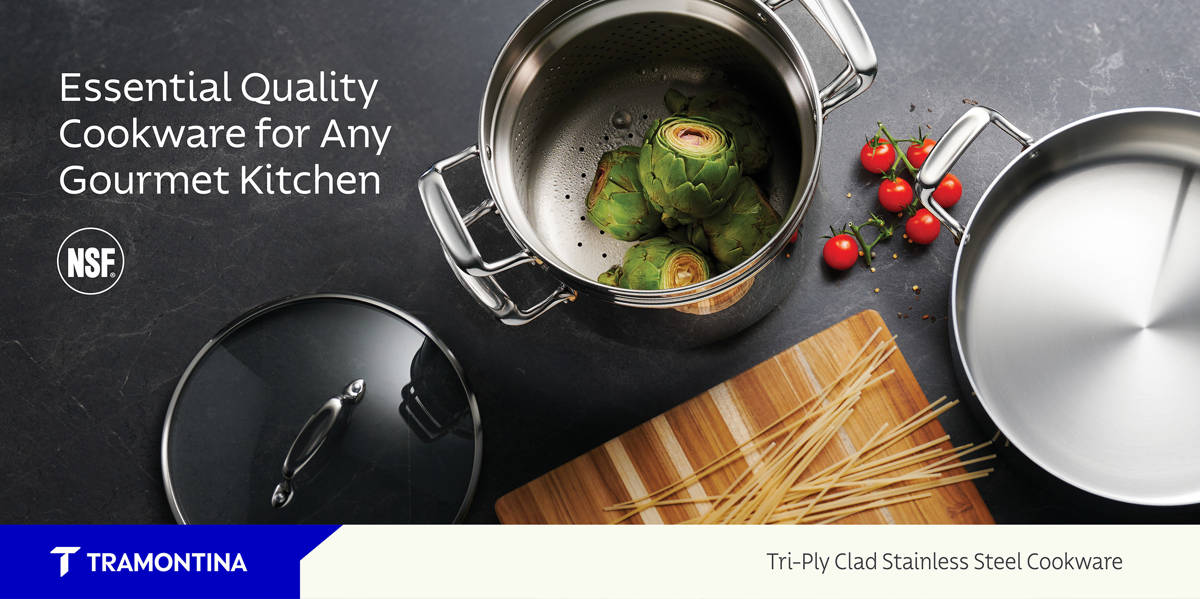 Tramontina Tri-Ply Clad 8 Pc Stainless Steel Cookware Set with Glass Lids