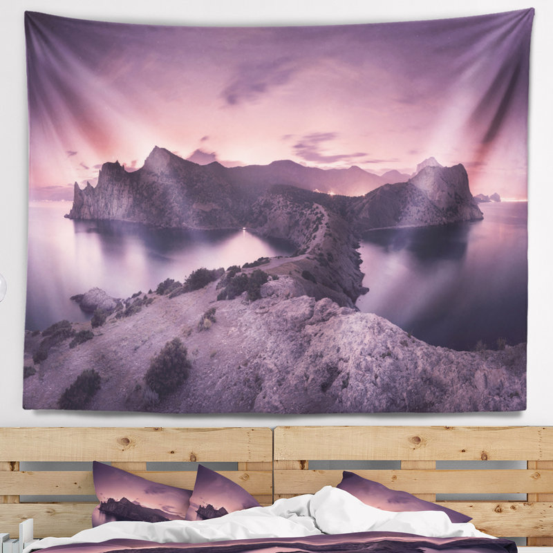 Purple night sky at mountains tapestry Landscape, H 50 po x l 60 po