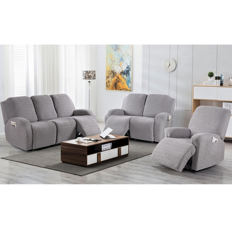 Housse de fauteuil inclinable avec poches 1-2-3, Gris clair