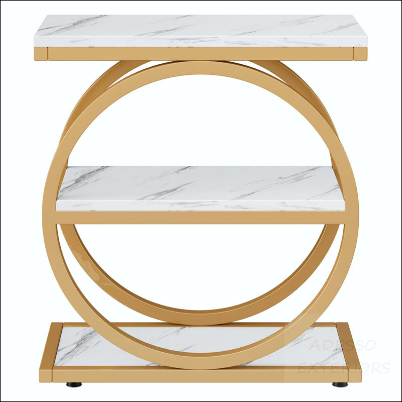 Table d'appoint industrielle à 3 niveaux avec structure ronde en métal