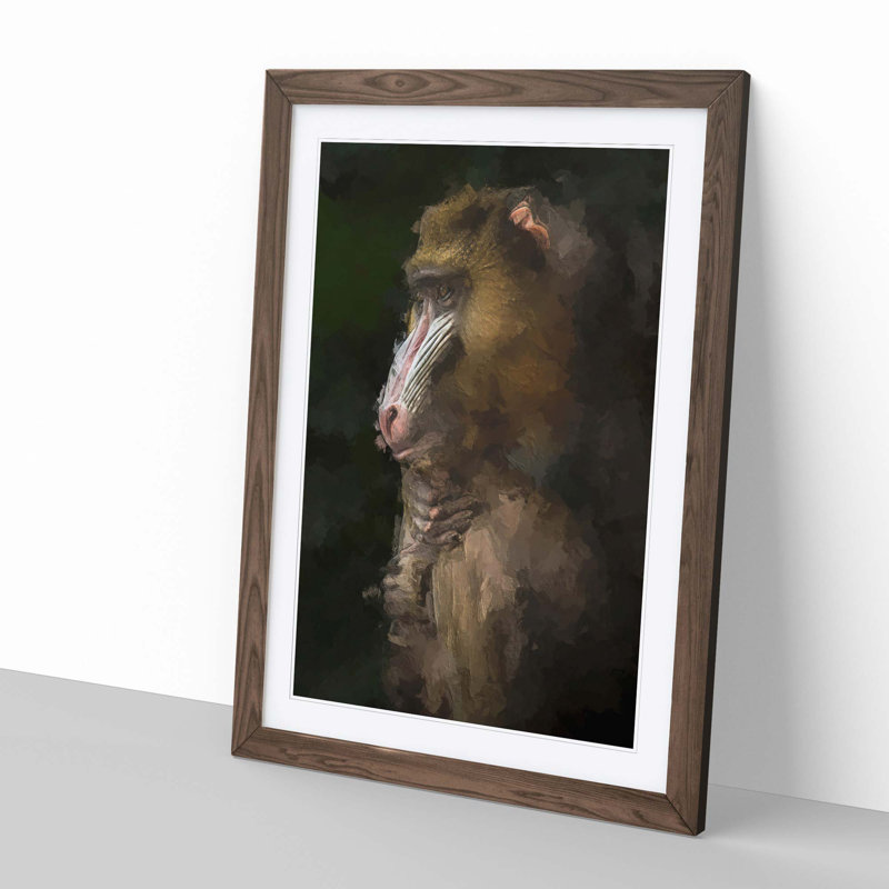 Mandrill Monkey in Abstract - Framed Print, 50cm H x 35cm W x 2cm D, Walnut