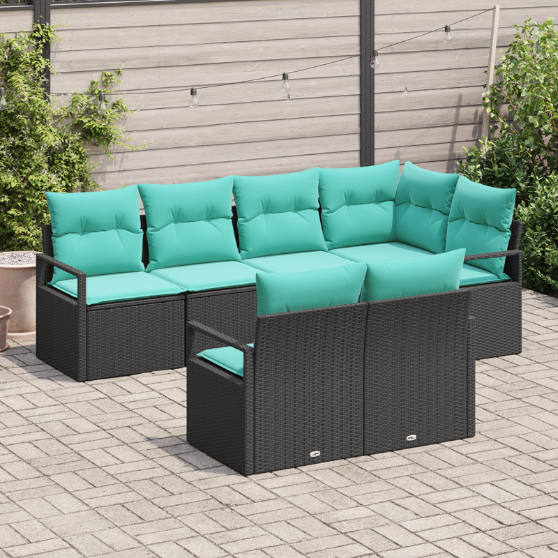  Ensemble de canapé de jardin 7 pièces avec coussins en rotin de polyester noir