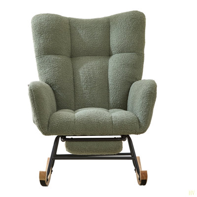 Teddy Fabric Wingback Glider Rocker & Ottoman Set, Nursery Nursing Rocking Chair with Side Storage Pocket, Smooth Gliding Motion, Safe Base, Comfy Accent Chair for Living Room