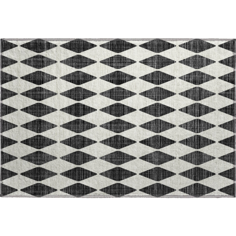 Premium Machine Washable Cerrito AMF578 Black Rug, Rectangle 1'8" x 2'6"