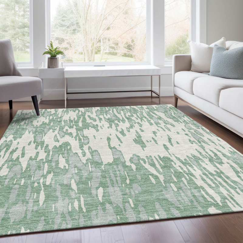 Premium Machine Washable Prisco Sage Rug, Rectangle 10' x 14'