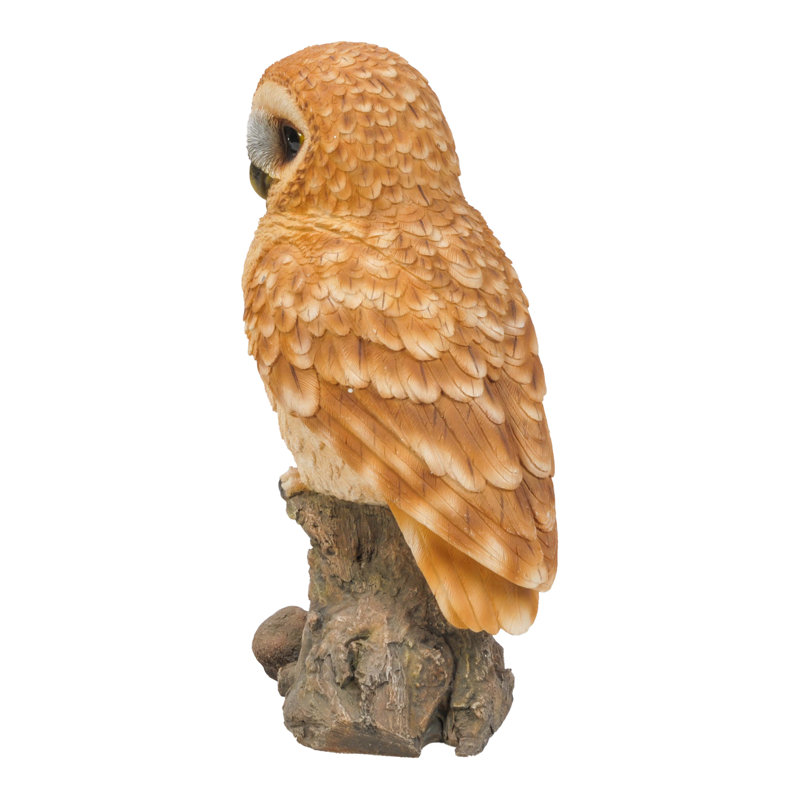 Beige and Brown Polyresin Owl on Stump Statue