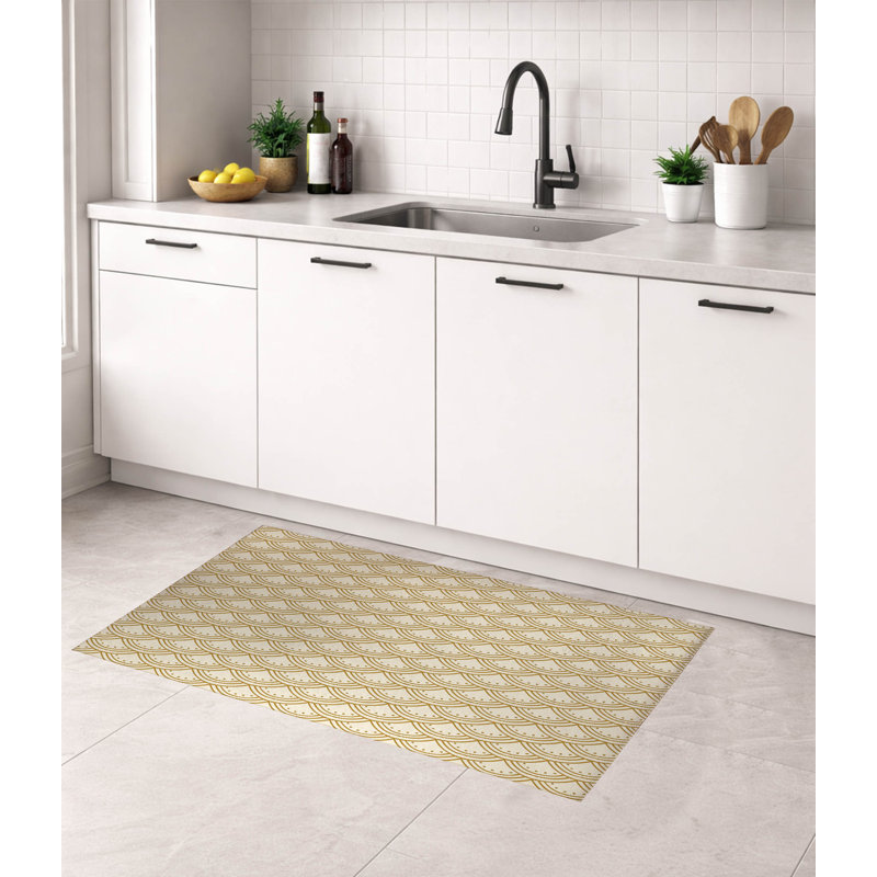 Tapis de cuisine Seigaiha, Rectangle 4' x 6', Golden Ochre Geometric