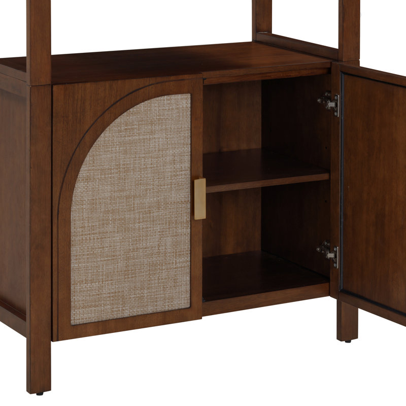 Bibliothèque Cordi Boho à 3 étagères avec portes en rotin, Brun / beige