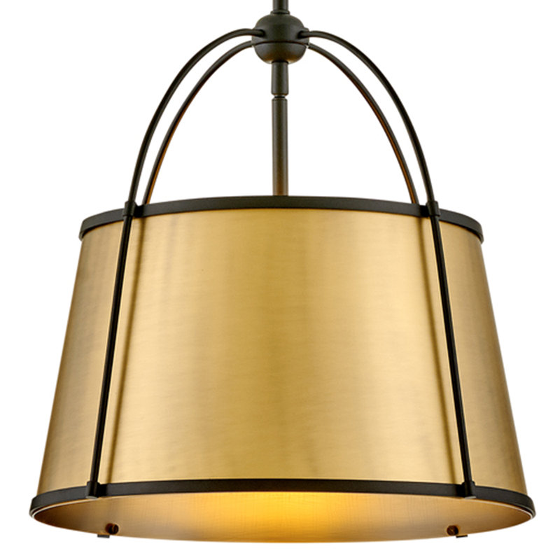 Clarke Drum Chandelier Pendant in Lacquered Dark Brass + Black, 16.25" H x 16.25" W