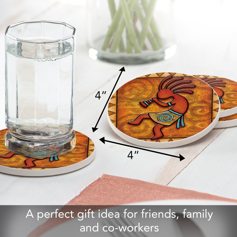 Kokopelli 4-Pack Round Absorbent Stone Coasters