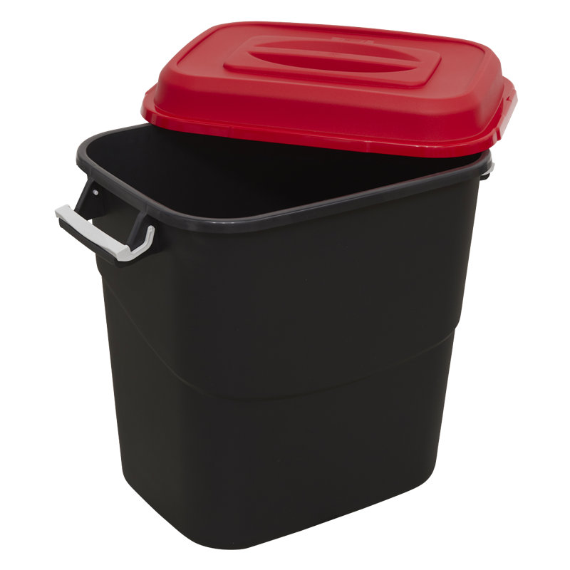Plastic Manual Lift Kitchen Trash Can, 75, Black/Red
