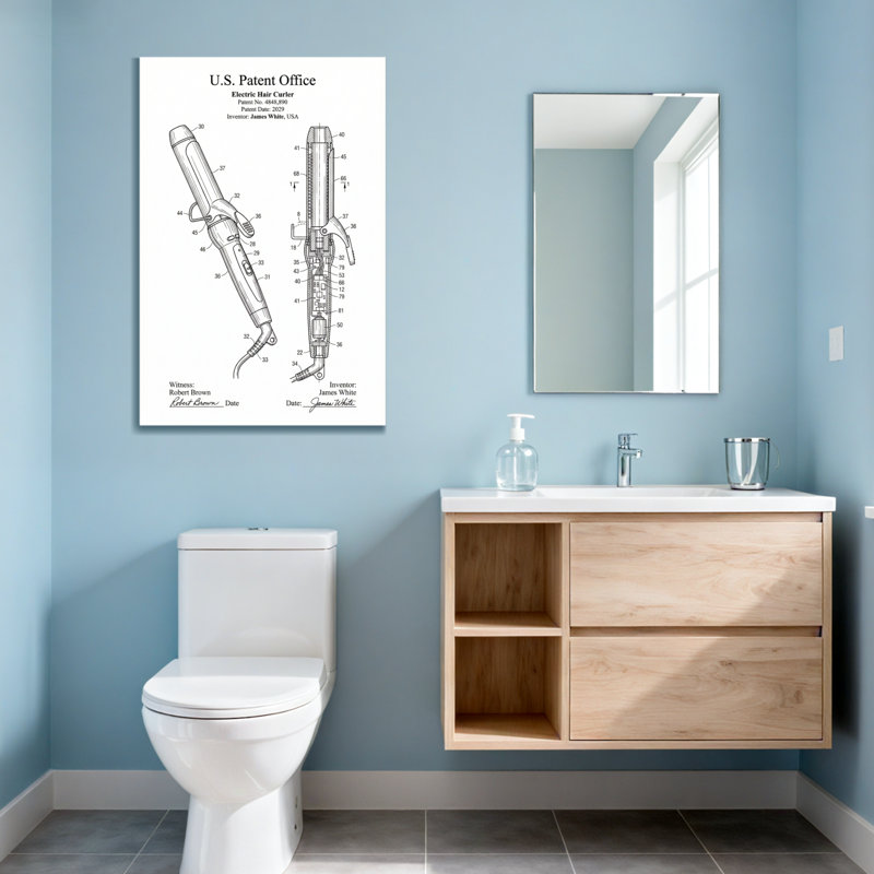 Schéma de brevet pour le fer à friser électrique Bath & Laundry, H 30 po x l 20 po