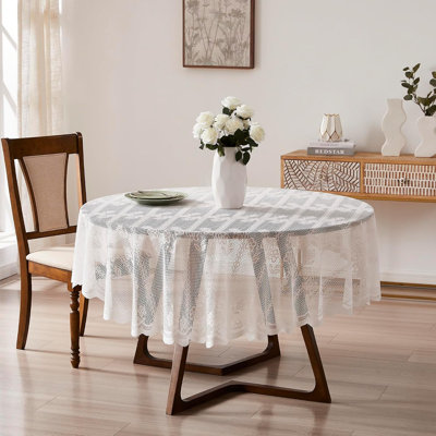 Croched Oval Floral Wedding Lace Tablecloth