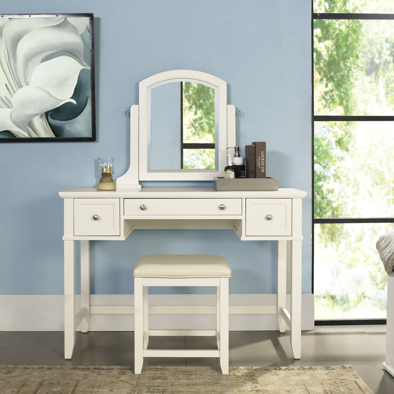 Ensemble coiffeuse avec miroir, Blanc