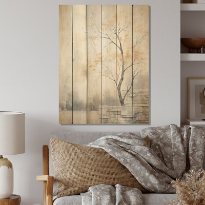 Minimalisme, rivière calme, forêt I - forêt de rivière, art sur bois de pin naturel