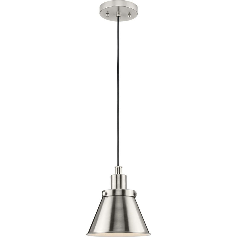 Luminaire suspendu conique à 1 lumière Landrich, Nickel brossé, Nickel brossé