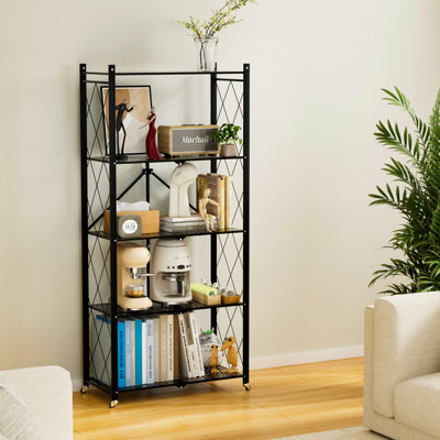 Metal Folding Storage Shelving Unit, 5 Tier Storage Rack for Kitchen, Laundry Room, Garage & Basement