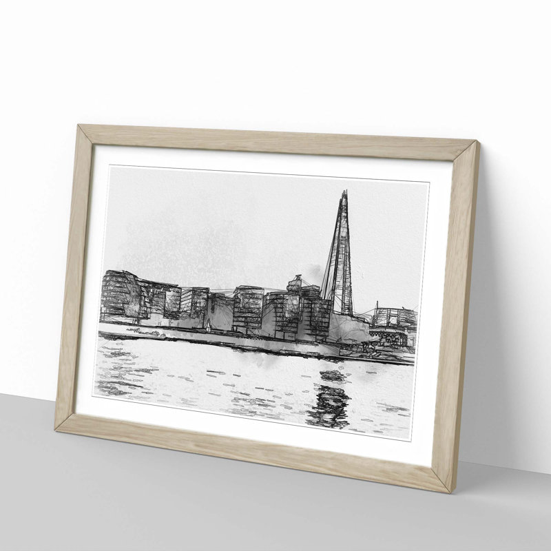 The Shard & London Skyline in Abstract - Framed Print, Oak, 35cm H x 50cm W x 2cm D
