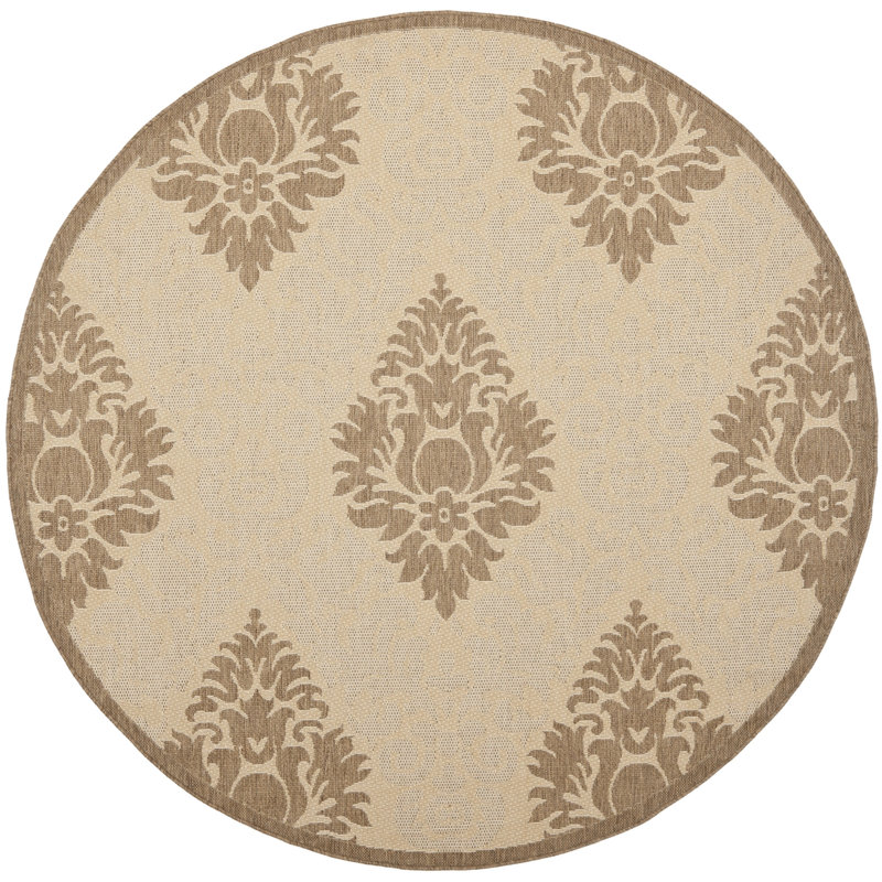 Arneshia Damask Natural/Brown Indoor / Outdoor Area Rug, Round 5'3"